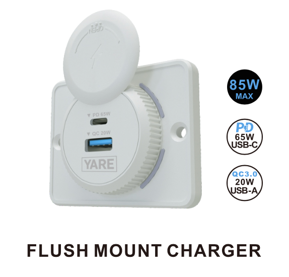 Flush Mount Charger – White 85W 12/24 Volt Dual USB (65W USB-C + 20W USB-A)