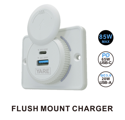 Flush Mount Charger – White 85W 12/24 Volt Dual USB (65W USB-C + 20W USB-A)