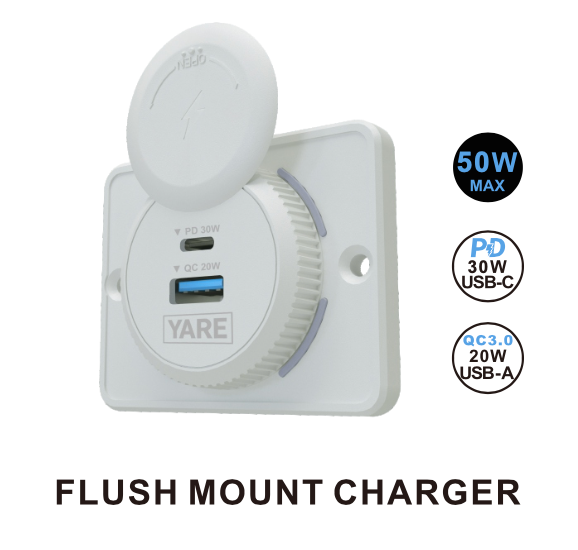 Flush Mount Charger – White 50W 12/24 Volt Dual USB (30W USB-C + 20W USB-A)
